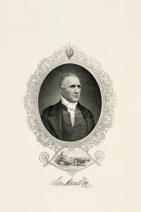 Retrato de Sam Houston com Vista da Cidade, c. 1855-c. 1860 (gravura com face de aço em papel tecido) de American School