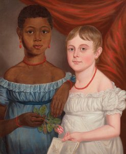 Retrato de duas raparigas, início do século XIX (óleo sobre tela) de American School