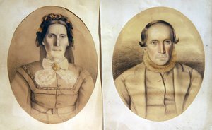 Retrato de um marido e mulher, c.1880 (gizes coloridos sobre papel) de American School