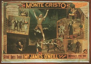 Cartaz publicitário Sr. James ONeill como Edmond Dantes, na versão de Charles Fichter de O Conde de Monte Cristo