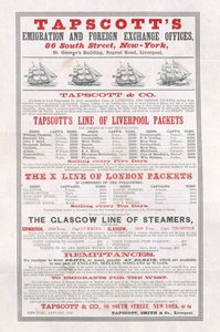 Cartaz publicitário Tapscotts Escritórios de Emigração e Câmbio, Nova York, janeiro de 1859
