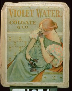 Propaganda de cartazes Violet Water, da Colgate & Co.