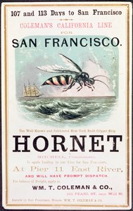 Cartaz anunciando o navio tosquiador &39;Hornet&39; de Nova York para São Francisco