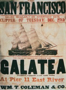 Cartaz publicitário da rota de Nova Iorque a São Francisco do navio cortador 