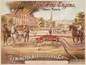 Cartaz publicitário da Remington Fire Engine fabricado pela Remington Agricultural Company, c.1890