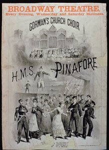 Cartaz para HMS Pinafore, realizado pelo Coro da Igreja de Gormans no Teatro da Broadway