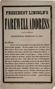 Presidente Lincolns Despedida Discurso aos seus antigos vizinhos, Springfield, 12 de fevereiro de 1861