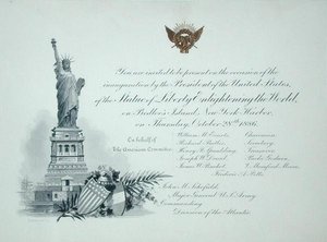 Convite presidencial para a inauguração da Estátua da Liberdade, quinta-feira, 28 de outubro de 1886 (gravura) de American School