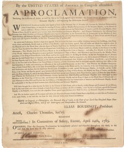 Proclamação do Congresso declarando cessação de armas e fim da guerra, 24 de abril de 1783 de American School