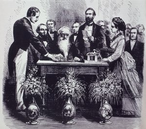 Professor Samuel Finley Breese Morse (1791-1872) Explicando o funcionamento de sua invenção de American School