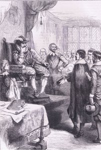 Puritanos perante James I, ilustração de Cassell