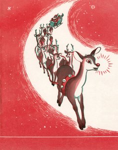 Rudolph, a rena do nariz vermelho, a conduzir o trenó do Pai Natal de American School