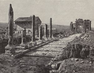 Ruínas da cidade romano-berbere de Timgad (antiga Thamugas), Argélia (gravura) de American School