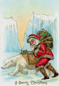 O Pai Natal com um urso polar no Pólo Norte de American School