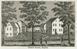 Casas Shaker em Enfield, de &39;Connecticut Historical Collections&39;, de John Warner Barber, 1856 de American School