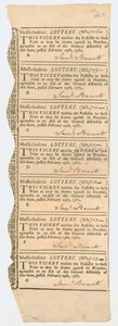Folha de bilhetes de loteria, loteria de Massachusetts, 1781 de American School