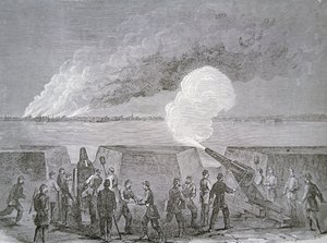 Cerco de Charleston, a cidade queimando sob bombardeio, 3 de janeiro de 1864, do Harper
