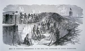 Cerco de Vicksburg - Atiradores de elite nos poços de rifle construídos pelo General Hickenlooper (gravura) de American School