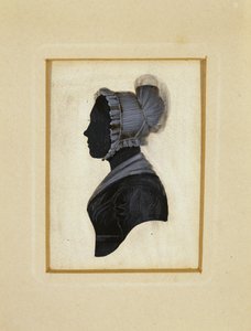 Silhueta de uma Senhora, c. 1830-1840 (tinta preta com traçado de giz castanho e branco sobre papel tecido) de American School