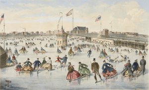 A patinar no Union Pond, pub. 1863 (cor litho) de American School