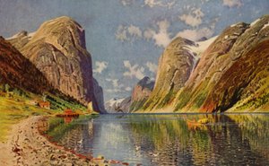 Sogne Fjord na costa da Noruega (lito colorido) de American School