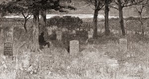 Túmulos de soldados no Cemitério Nacional de Arlington, Condado de Arlington, Virgínia, no século XIX, da "The Century Illustrated Monthly Magazine", publicada em 1884 (gravura) de American School