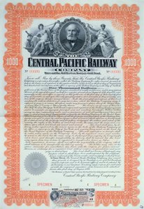 Certificado de título de espécime para 1000 dólares para a Central Pacific Railway Company Company, 1899 de American School