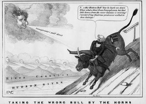 Tomando o touro errado pelos chifres, publicado por John Childs, Nova York, c.1840,