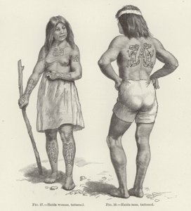 Tatuado Haida mulher e homem de American School