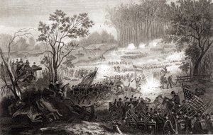 A Batalha em Pittsburg Landing, gravada por HB Hall, 1862 de American School
