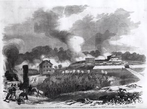 A Batalha de Lexington, Missouri, de 17 a 20 de setembro de 1861, de "A História Pictórica de Frank Leslie da Guerra Civil Americana", 1862 de American School