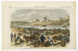 The Confederates Evacuating Brownsville, Texas, c. 1864 (litografia colorida à mão sobre papel de pasta de madeira tecida) de American School