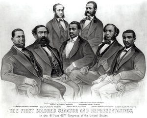 O Primeiro Senador de Cor e Representantes, no 41º e 42º Congresso dos Estados Unidos, pub. por Currier und Ives, 1872 (lito) (foto do bundw) de American School