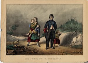 Os frutos da intemperança, pub. por Currier & Ives, 1870 de American School