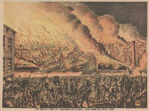 O grande incêndio em Chicago, 9 de outubro, vista do lado oeste, 1871 de American School