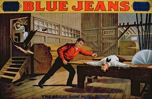 A cena do grande moinho de serra, poster para blue jeans