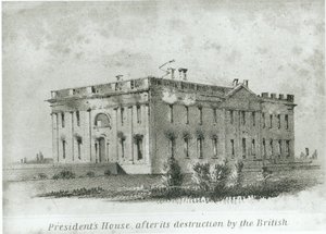 A Casa do Presidente Após a sua Destruição pelos Britânicos, do "New Guide to Washington" de Watterson de American School