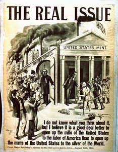 The Real Issue - Um cartaz que defende que os EUA abram suas fábricas para o trabalho americano