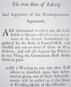 Os "Filhos da Liberdade", um movimento secreto fundado em 1765 em oposição aos impostos britânicos (litho) de American School