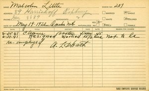 O registro de serviço do empregado de Malcolm X (1925-65) de American School