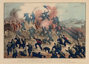 A tomada de Fort Donelson, pub. por Currier & Ives, 1862 de American School