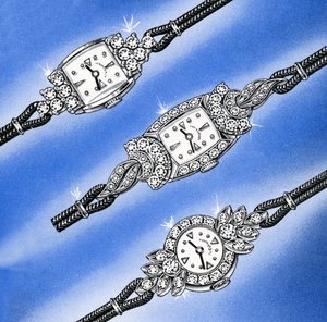 Três Relógios de Senhora de Ouro Branco e Diamante de American School