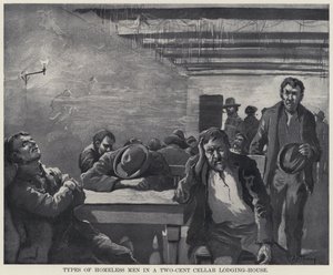 Tipos de Homens Sem-Abrigo numa Cave de Dois Cêntimos (litho) de American School