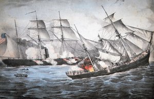 U.S. Sloop "Kearsage" afunda Raider Confederado "Alabama" ao largo de Cherbourg de American School