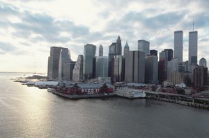 Vista, para, a, distrito financeiro, através, a, rio oriental de American School