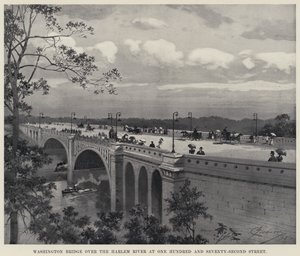 Ponte de Washington sobre o Rio Harlem na One Hundred and Seventy-Second Street (litho) de American School