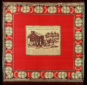 William Henry Harrison dá boas-vindas a dois velhos camaradas em Log Cabin, 1840 (seda) de American School