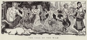 Mulher a ser tentada por faunos para ceder aos seus impulsos mais selvagens (litografia) de American School