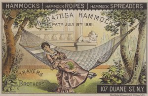 Mulher deitada em rede com ventilador chinês (chromolitho) de American School