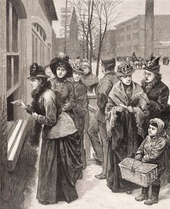 Mulheres a votar em Cheyenne, Wyoming, EUA (litografia) de American School